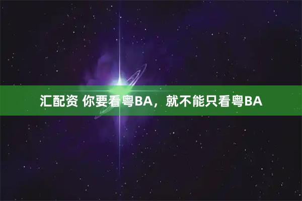 汇配资 你要看粤BA，就不能只看粤BA